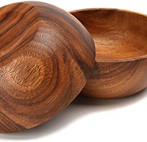 Acacia Wood Bowls Small Size for Handmade -Carved Dia 4"x 1.5 H Set of 4 Calabash Bowls (FREE 4 Wood Spoons)