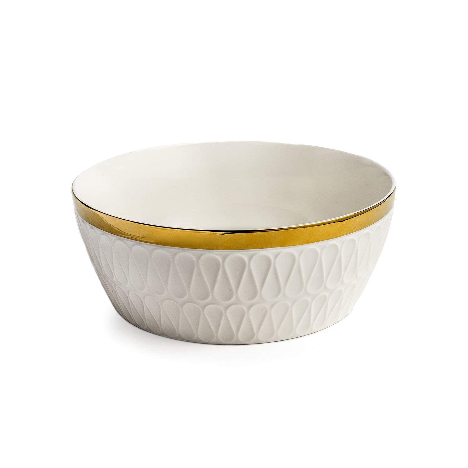 Yedi YCC751, 9" Fine Porcelain Salad Bowl, Ceramic Deep Dish, Bone China Tableware w/Gold Rim