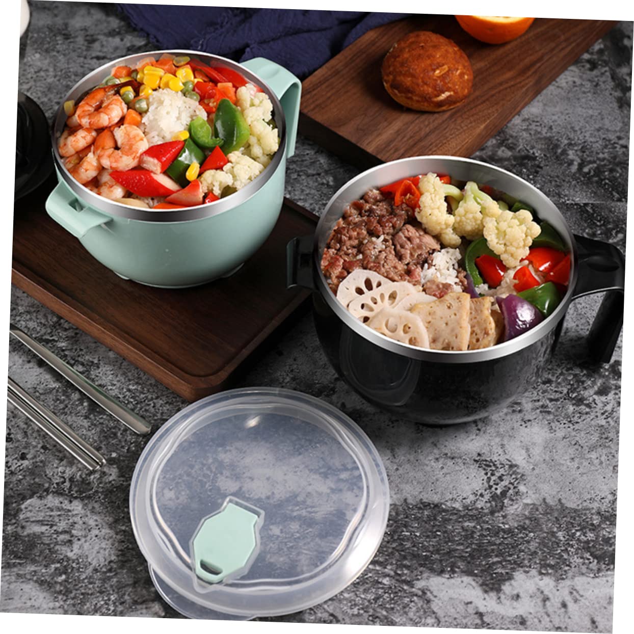 WOONEKY 1 Set Instant Noodle Bowl Japanese Ramen Bowls Ceramic Soup Bowl Soup Bowl with Lid Round Lunch Container Microwave Bowl Microwave Bowls with Lids Noodles Bowl Lunch Bowl Food Bowl