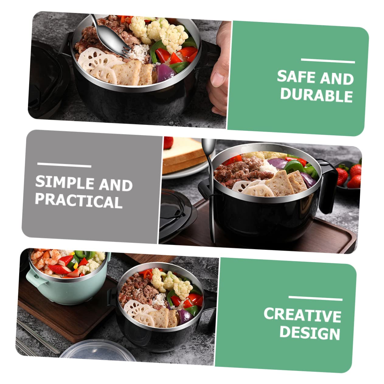 WOONEKY 1 Set Instant Noodle Bowl Japanese Ramen Bowls Ceramic Soup Bowl Soup Bowl with Lid Round Lunch Container Microwave Bowl Microwave Bowls with Lids Noodles Bowl Lunch Bowl Food Bowl