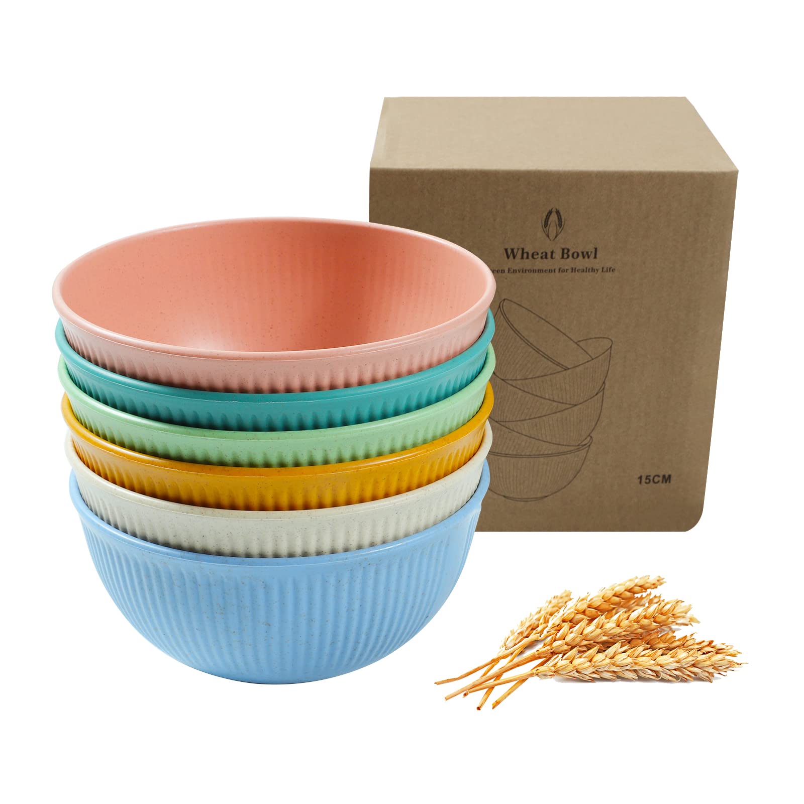 Sel Natural Cereal Bowls,6Pcs Wheat Straw Bowls Set,Microwave and Dishwasher Safe BPA Free,Unbreakable Rice,Soup Bowls