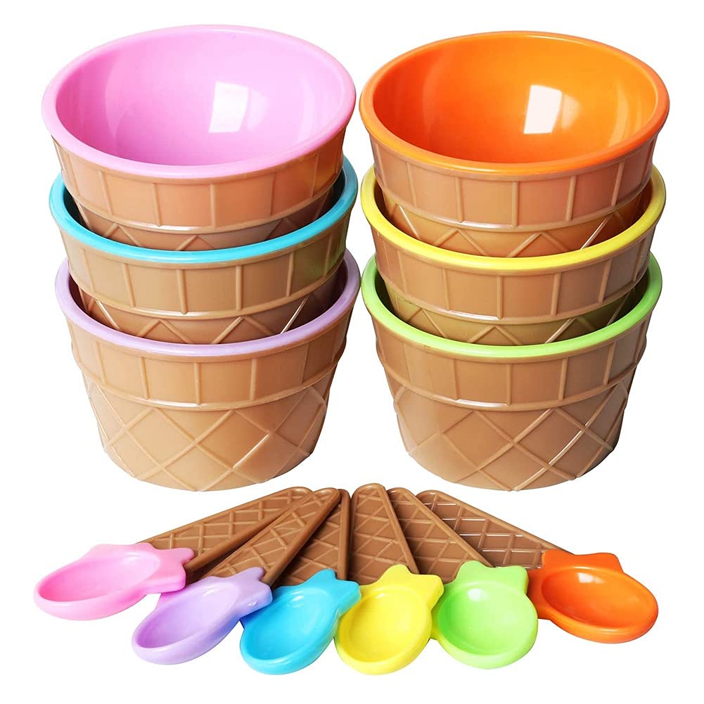 Jaquiain 6Pcs Ice Cream Bowl Set Ice Cream Spoon Bowl Set Children Bowl