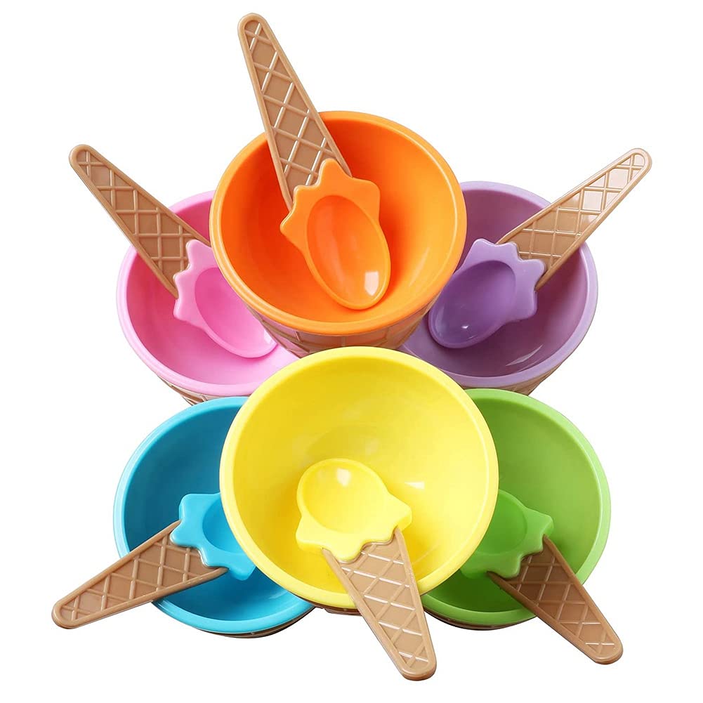 Jaquiain 6Pcs Ice Cream Bowl Set Ice Cream Spoon Bowl Set Children Bowl