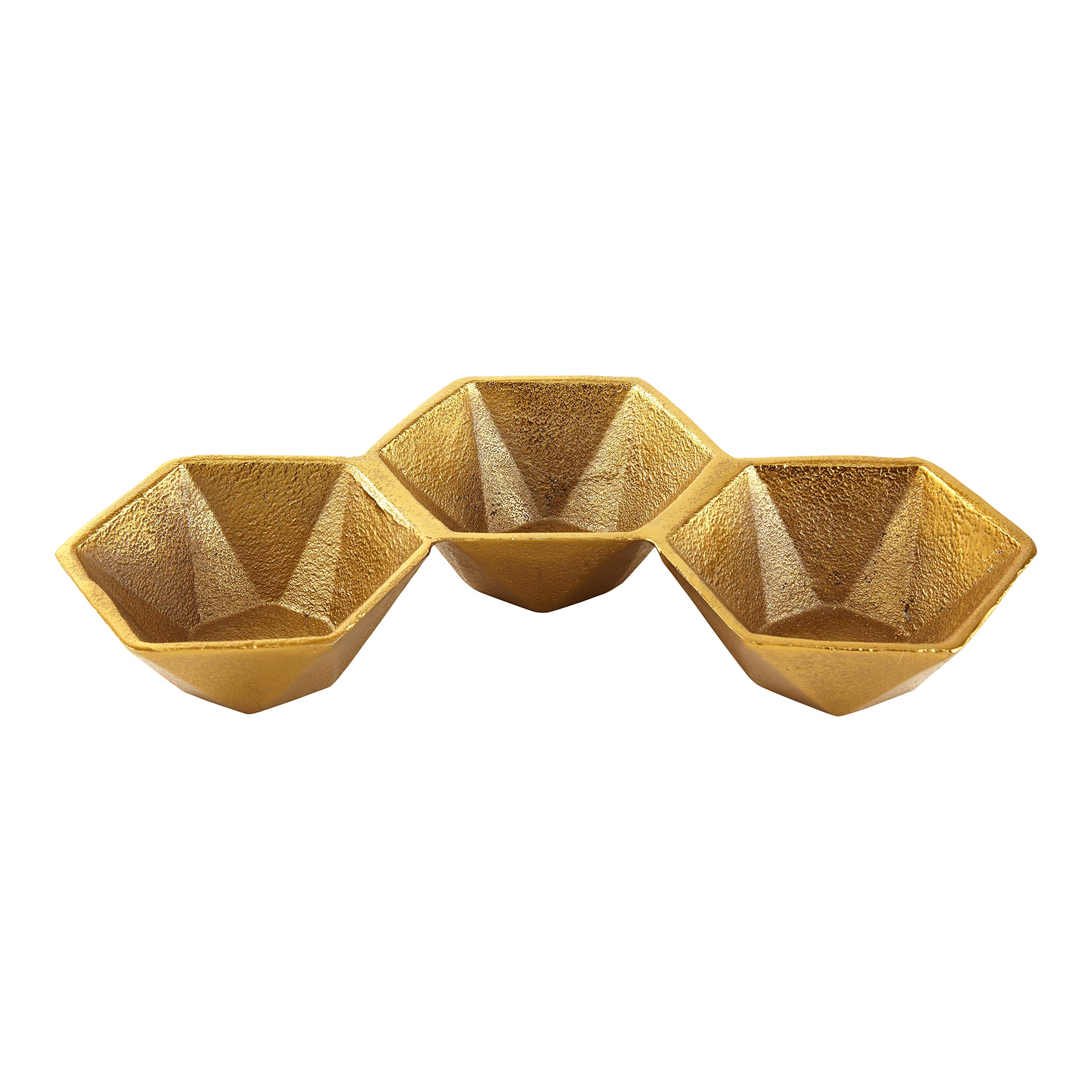 Elegance Silver Aluminum Hexagon Set Triple Bowl, 11" x 6", Gold