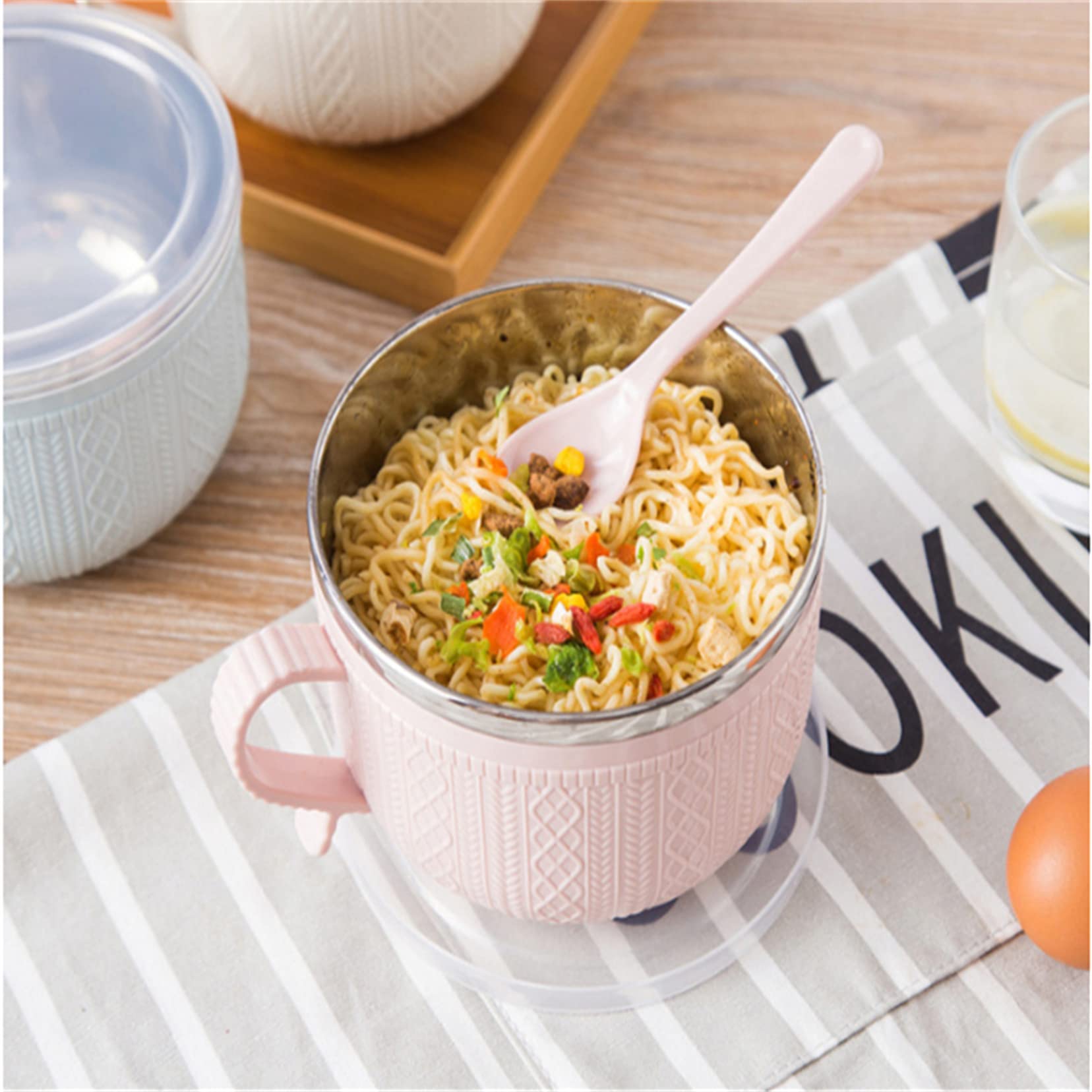 ShanLily Stainless Steel Bowl With Lid Instant Noodles Soup Mug Dishwasher Safe Soup Bowls With Handles Large Soup Cups For Ramen Cereal