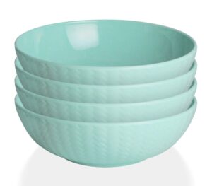 trina turk melamine set of 4 bowls-unbreakable, lightweight indoor & outdoor dinnerware set for home entertaining, barbecues, picnics, parties & camping-bpa-free, weave aqua blue
