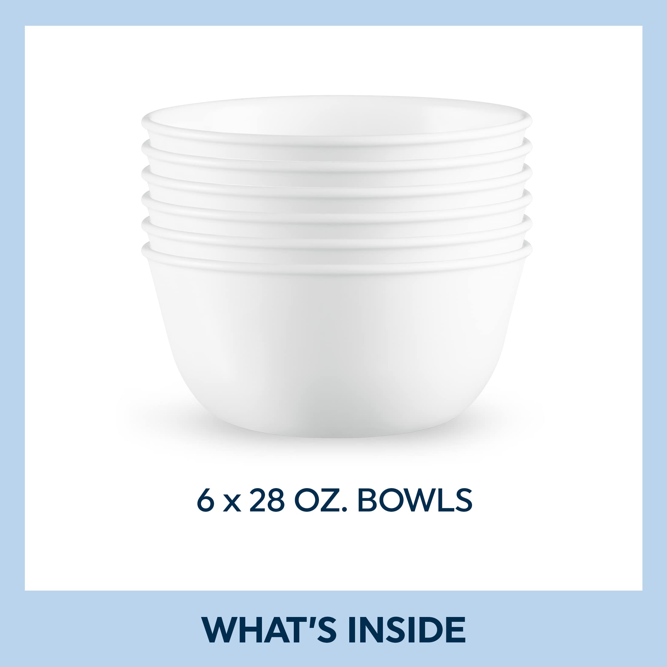 Corelle Vitrelle 28-oz Soup/Cereal Bowls Set of 6, Winter Frost White & 4-Pc Meal Bowls Set, Service for 4, Durable and Eco-Friendly 9-1/4-Inch Bowls, Compact Stack Bowl Set, White