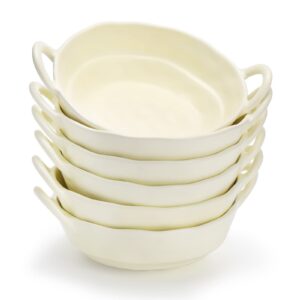 soujoy set of 6 soup bowl, 20oz ceramic cereal bowls with handles, irregular shape individual salad bowl for soup, pasta, ice cream, fruits, dessert, appetizer, rice, matte glazed