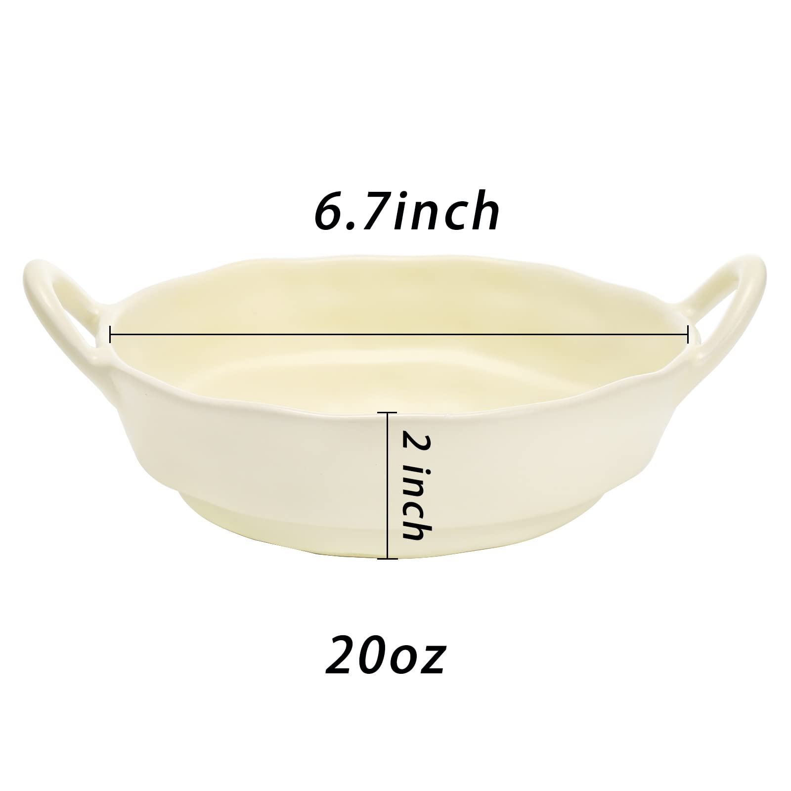 SOUJOY Set of 6 Soup Bowl, 20oz Ceramic Cereal Bowls with Handles, Irregular Shape Individual Salad Bowl for Soup, Pasta, Ice Cream, Fruits, Dessert, Appetizer, Rice, Matte Glazed