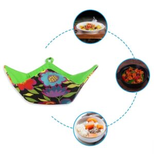 TOXPOPI 2 PCS Cotton Bowl Cozy Microwave Safe Bowl Microwave Plate Holders Microwave Bowl Cozy Microwave Safe Hot Bowl Holders Safe Grabs Heat Resistant Bowl Cozies for Soup Bowls and 2 Hooks