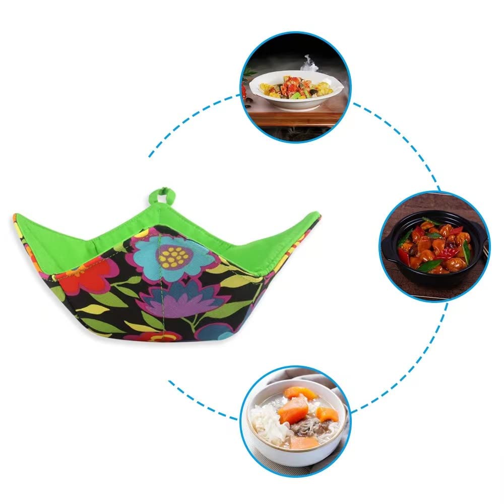 TOXPOPI 2 PCS Cotton Bowl Cozy Microwave Safe Bowl Microwave Plate Holders Microwave Bowl Cozy Microwave Safe Hot Bowl Holders Safe Grabs Heat Resistant Bowl Cozies for Soup Bowls and 2 Hooks