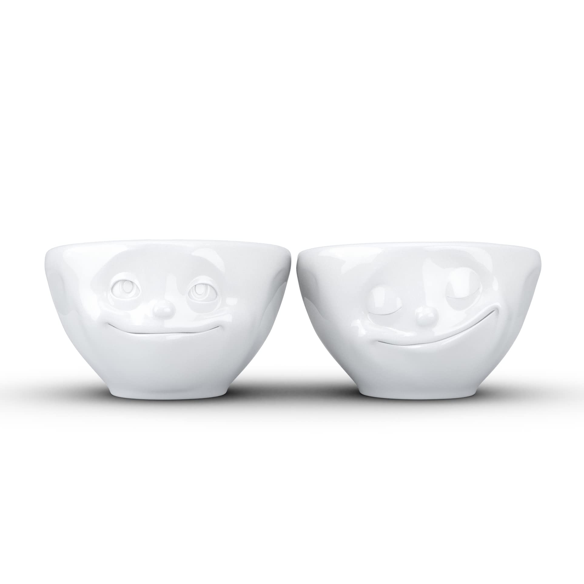 TASSEN Small Porcelain Bowl Set No. 2, Happy & Dreamy Face, 3.3 oz. White (Set of 2 Bowls)