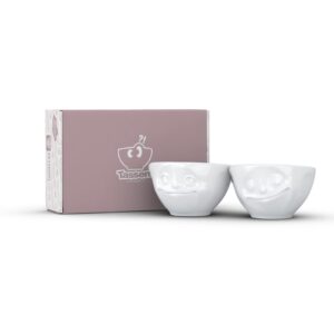 TASSEN Small Porcelain Bowl Set No. 2, Happy & Dreamy Face, 3.3 oz. White (Set of 2 Bowls)