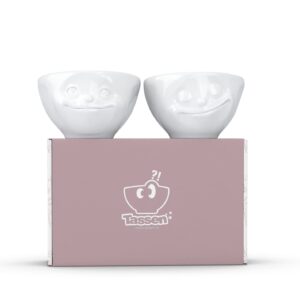 TASSEN Small Porcelain Bowl Set No. 2, Happy & Dreamy Face, 3.3 oz. White (Set of 2 Bowls)