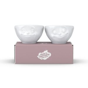 TASSEN Small Porcelain Bowl Set No. 2, Happy & Dreamy Face, 3.3 oz. White (Set of 2 Bowls)