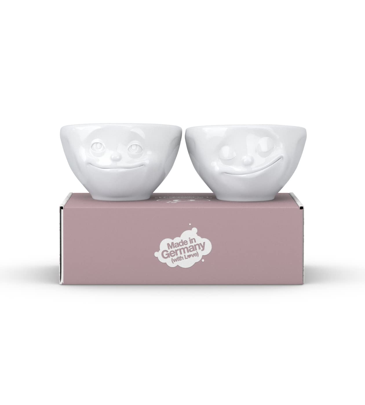 TASSEN Small Porcelain Bowl Set No. 2, Happy & Dreamy Face, 3.3 oz. White (Set of 2 Bowls)