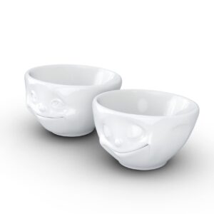 TASSEN Small Porcelain Bowl Set No. 2, Happy & Dreamy Face, 3.3 oz. White (Set of 2 Bowls)