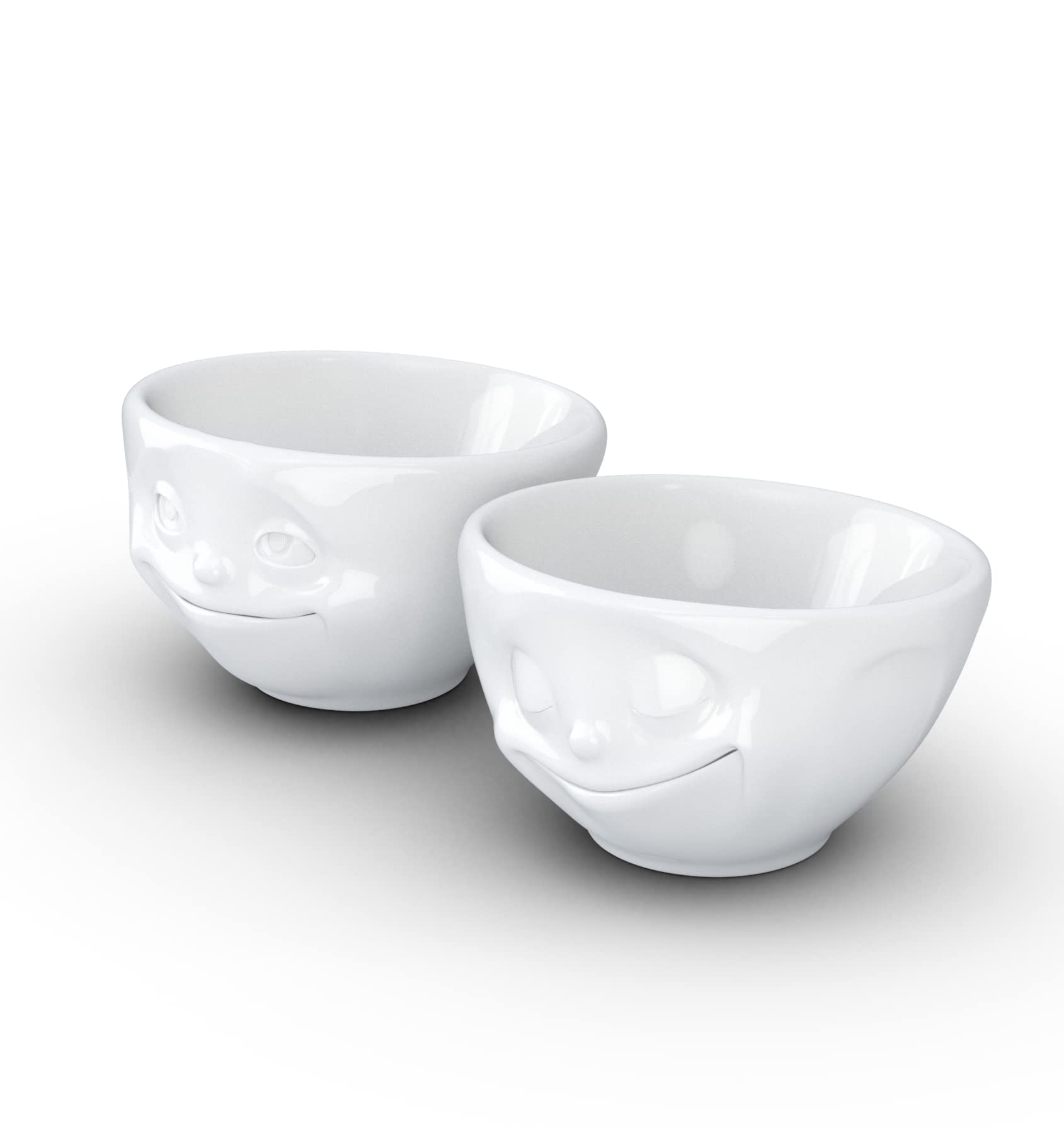 TASSEN Small Porcelain Bowl Set No. 2, Happy & Dreamy Face, 3.3 oz. White (Set of 2 Bowls)