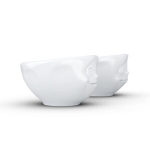 TASSEN Small Porcelain Bowl Set No. 2, Happy & Dreamy Face, 3.3 oz. White (Set of 2 Bowls)