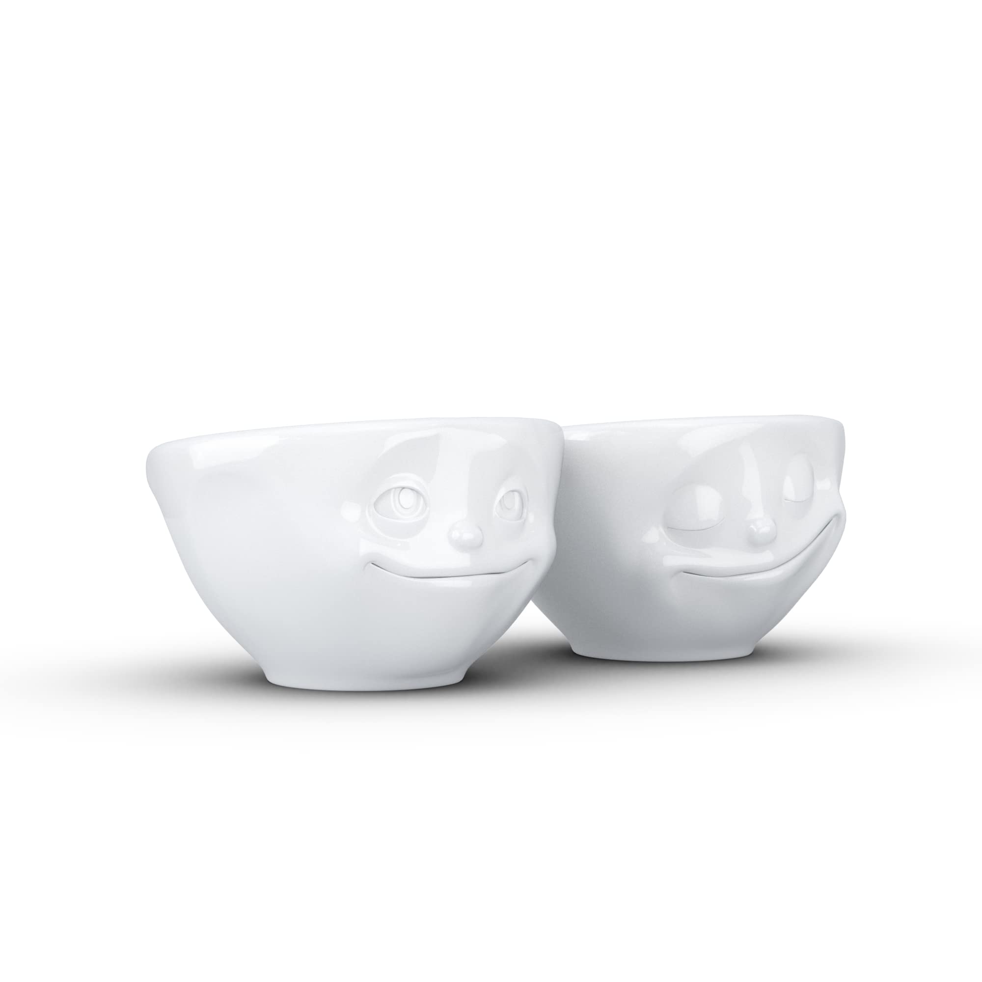 TASSEN Small Porcelain Bowl Set No. 2, Happy & Dreamy Face, 3.3 oz. White (Set of 2 Bowls)