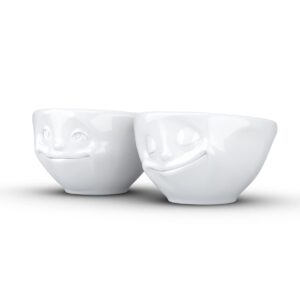 TASSEN Small Porcelain Bowl Set No. 2, Happy & Dreamy Face, 3.3 oz. White (Set of 2 Bowls)