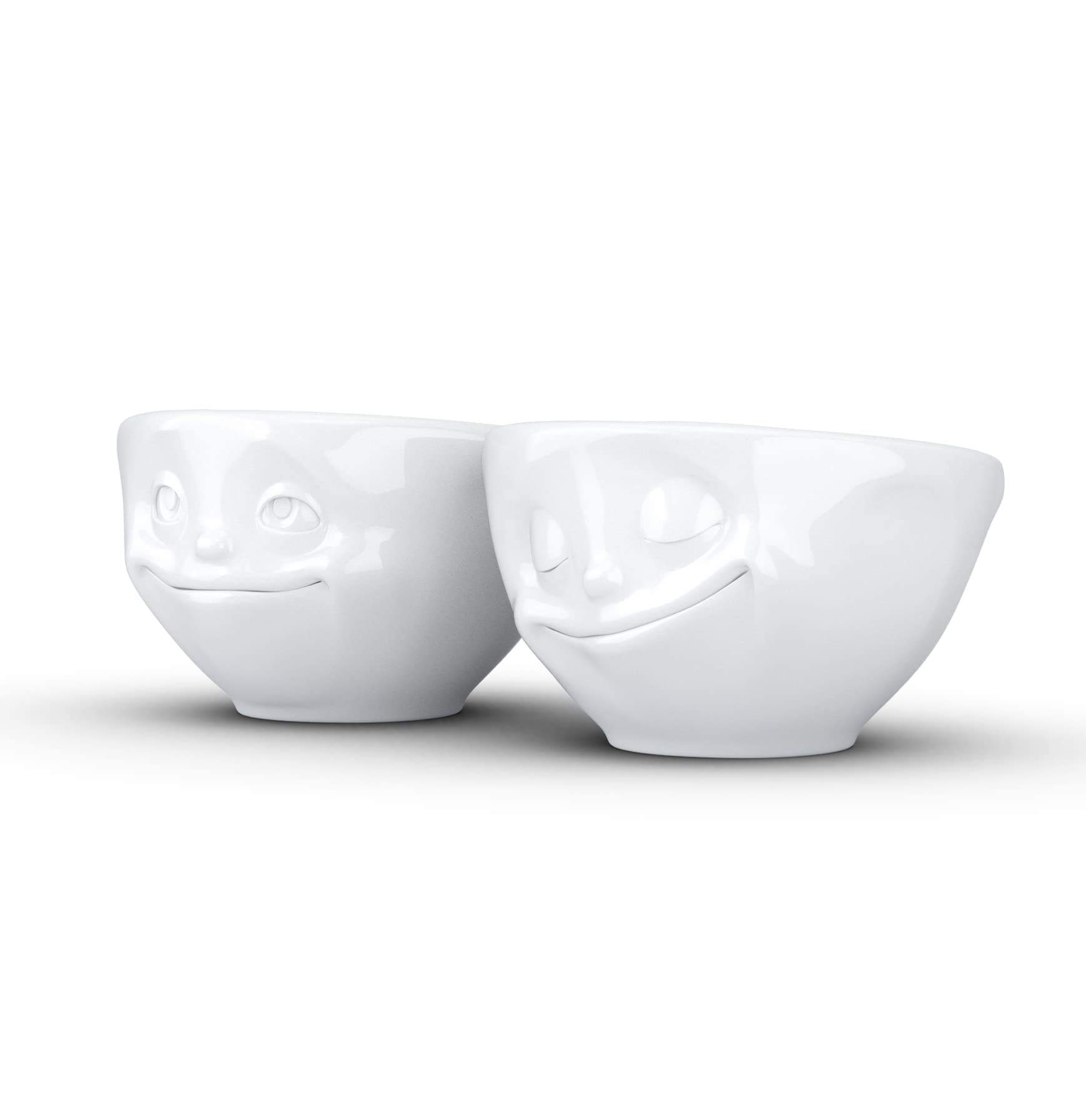 TASSEN Small Porcelain Bowl Set No. 2, Happy & Dreamy Face, 3.3 oz. White (Set of 2 Bowls)