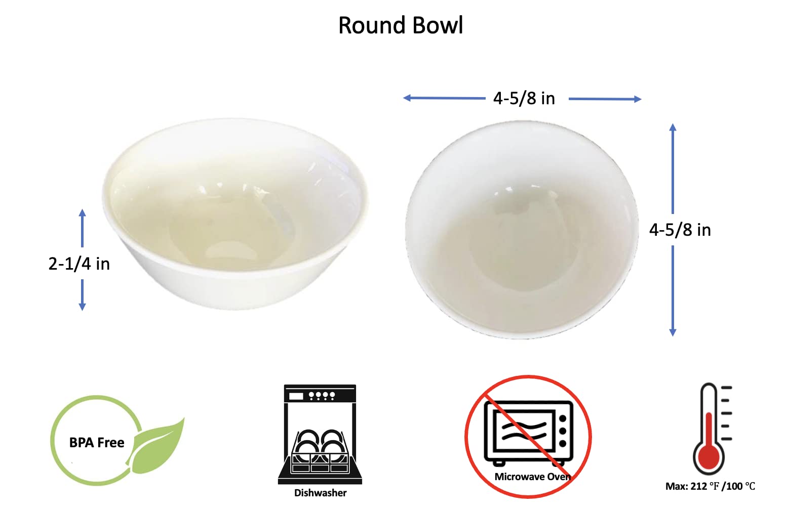 Z-Moments Melamine Round Soup Rice Bowls Set, 4-5/8" dia. X 2-1/4" H (10 oz), Off White (24, 4-5/8" dia. X 2-1/4" H (10 oz))