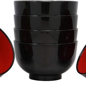 Ebros Gift Made In Japan Traditional Black Red Lacquer Copolymer Plastic Small Bowl 16oz Set of 10 For Salads Greens Rice Cold Cuts 5.5"Dia Japanese Restaurant Supply Bowls Home Kitchen