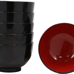 Ebros Gift Made In Japan Traditional Black Red Lacquer Copolymer Plastic Small Bowl 16oz Set of 10 For Salads Greens Rice Cold Cuts 5.5"Dia Japanese Restaurant Supply Bowls Home Kitchen