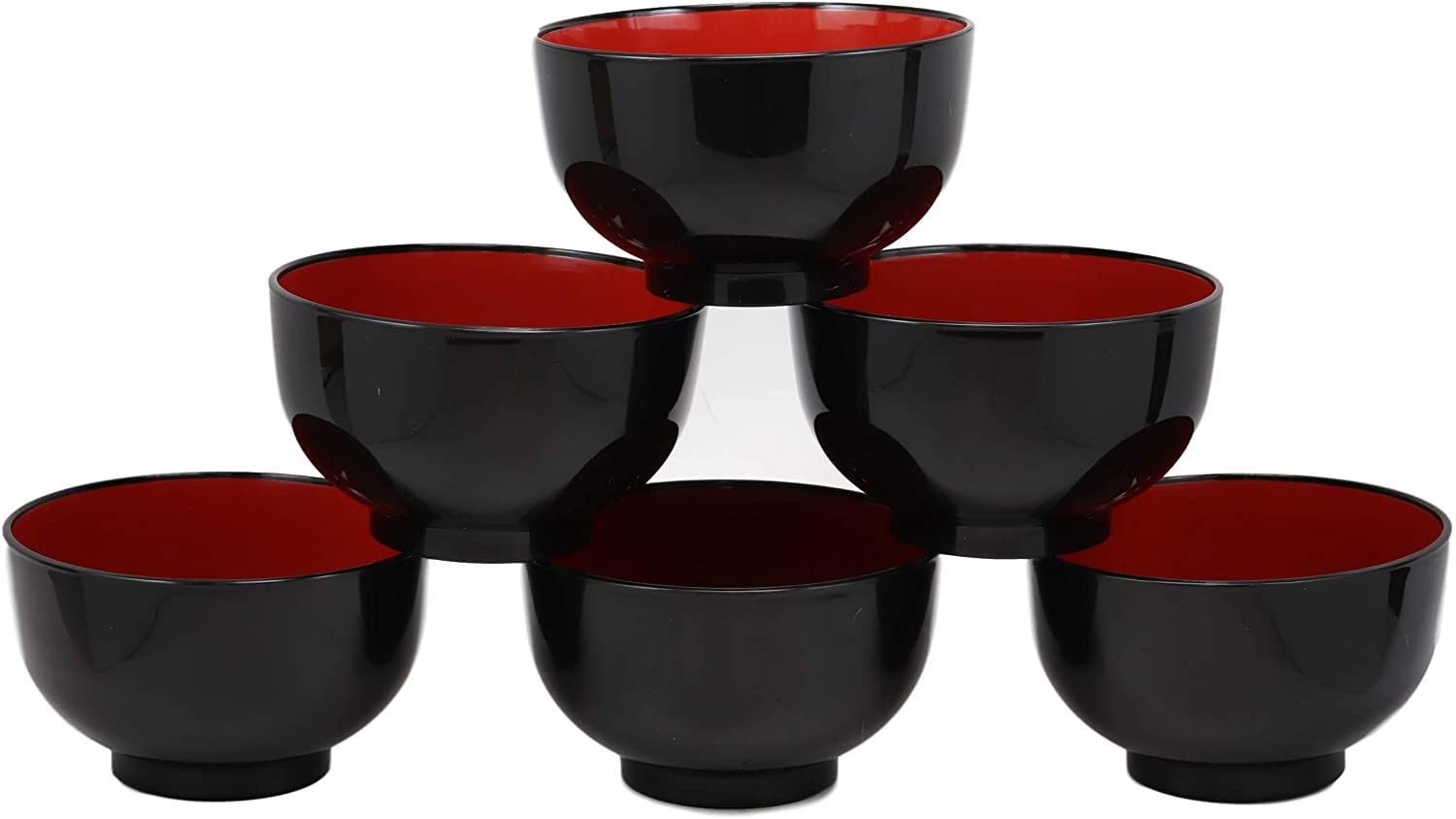 Ebros Gift Made In Japan Traditional Black Red Lacquer Copolymer Plastic Small Bowl 16oz Set of 10 For Salads Greens Rice Cold Cuts 5.5"Dia Japanese Restaurant Supply Bowls Home Kitchen