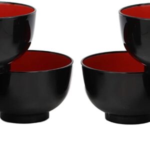 Ebros Gift Made In Japan Traditional Black Red Lacquer Copolymer Plastic Small Bowl 16oz Set of 10 For Salads Greens Rice Cold Cuts 5.5"Dia Japanese Restaurant Supply Bowls Home Kitchen