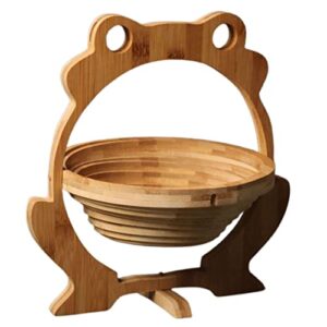 rowgee 11x 11.8 inches collapsible bamboo fruit basket,foldable dried fruit basket,wooden snack basket,creative fruit bowl holder for kitchen table-frog