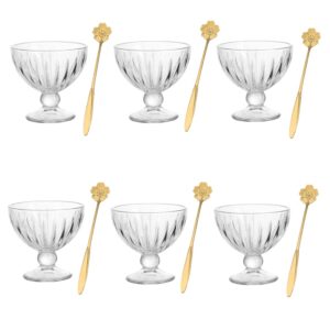 aebor glass ice cream cups,dessert bowls, for dessert, sundae, ice cream, fruit, salad, snack, cocktail,etc (includes 6 glass ice cream cups 250ml and 6 metal spoons)