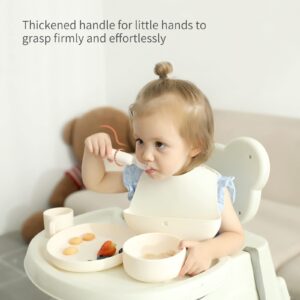 YOOFOREA 6 Piece Silicone Baby Feeding Set I Roll Up Bibs, Bowls, Spoons, for Babies Toddlers Boys Girls I 100% Food Grade Silicone I BPA BPS PVC Free, Dishwasher Safe, Easy to Clean (Tea & Cream)