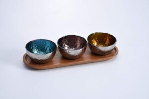 pampa bay let's entertain set of 3 colored glass bowls & tray