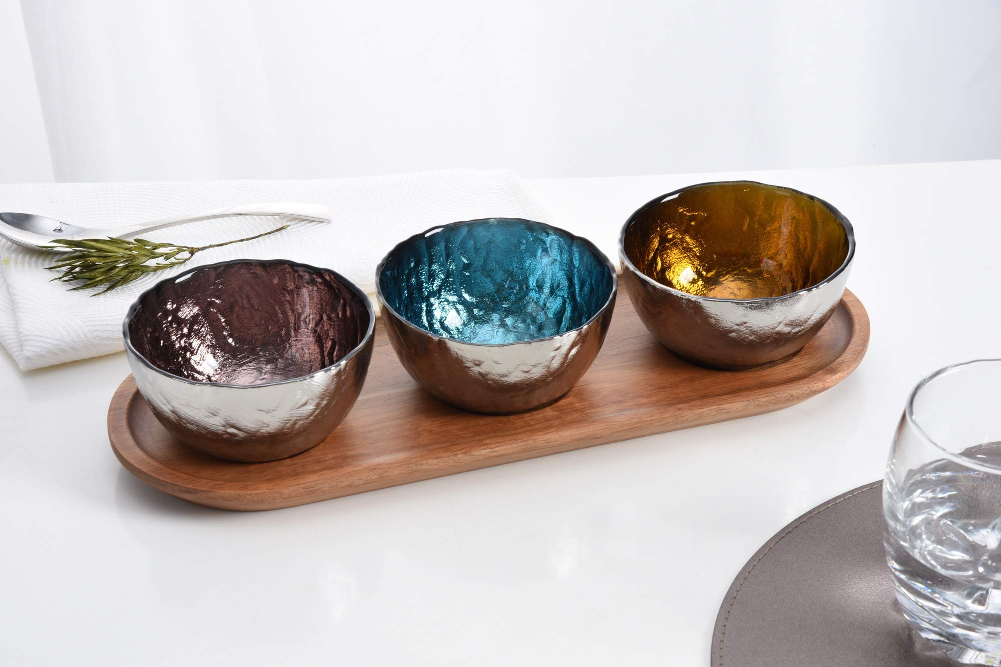 Pampa Bay Let's Entertain Set of 3 Colored Glass Bowls & Tray