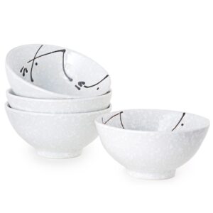 needzo 4 piece small white and black ceramic japanese bowl set for soup, rice, salad, ice cream, dessert kitchen soy sauce dishes, 4 1/2 inch