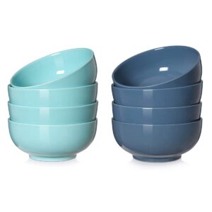 dowan 22 ounces porcelain cereal bowls, soup bowls, bowl set of 4,sturdy and stackable, dishwasher microwave safe, white bowls for rice pasta salad oatmeal, turquoise & airy blue