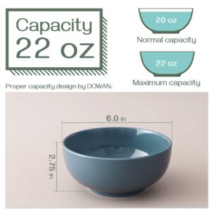 DOWAN 22 Ounces Porcelain Cereal Bowls, Soup Bowls, Bowl Set of 4,Sturdy and Stackable, Dishwasher Microwave Safe, White Bowls for Rice Pasta Salad Oatmeal, Turquoise & AIRY BLUE