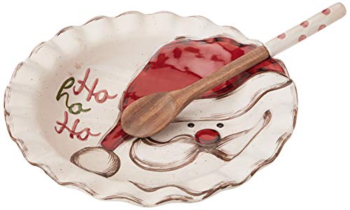 Mud Pie Santa Farm Salad Bowl, 2 Piece Set, White, 46000178, tray 3" x 13" | spoon 12"