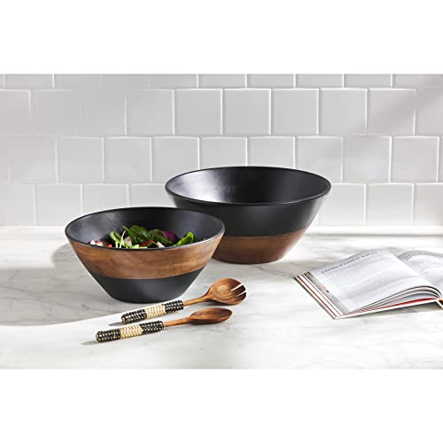 Mud Pie Wood Nested Bowls, Black, small 5" x 12" dia | large 6" x 14" dia