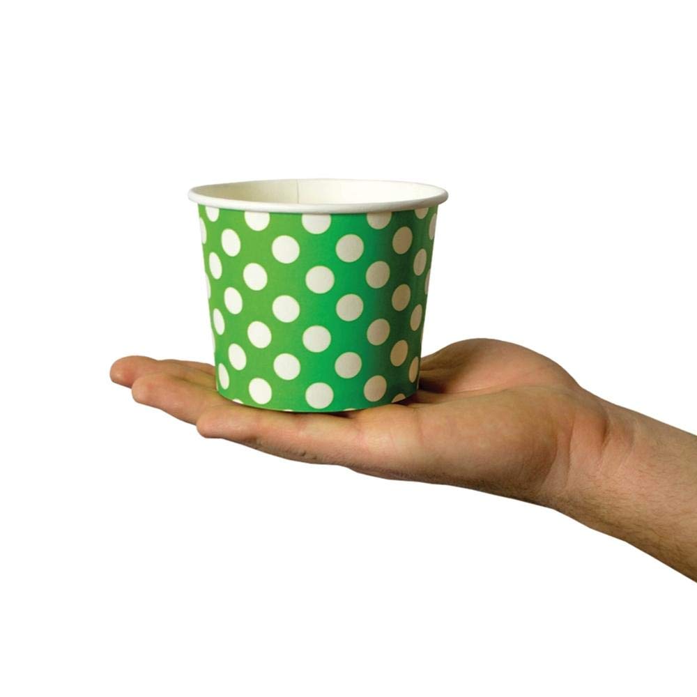 UNIQ [1,000 Count Green Polka Dot Disposable Ice Cream Bowls - 12 oz Paper Ice Cream Cups Disposable - Perfect For Hot or Cold Foods! - Ice Cream Bar Supplies Frozen Dessert Supplies