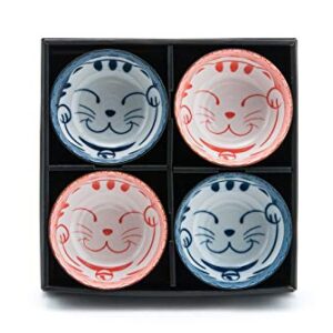 Fuji Merchandise Japanese Porcelain Multi Purpose Bowl Set of 4 Maneki Neko Lucky Cat Meow Gift Set Made In Japan