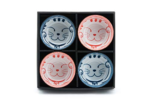 Fuji Merchandise Japanese Porcelain Multi Purpose Bowl Set of 4 Maneki Neko Lucky Cat Meow Gift Set Made In Japan