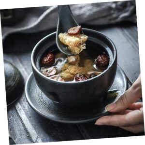 Anneome 2pcs Stew Home Egg Bowl Dessert Steam Noodle Ceramic Nest Stainless Cuisine Japanese Household Restaurant Custard Onion Tableware Lid Soup with Ml Pudding Steaming Cup Rice French