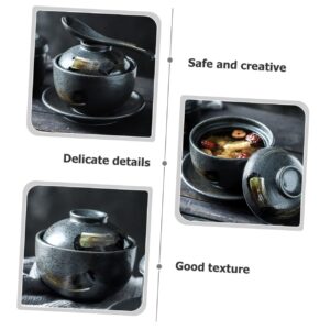 Anneome 2pcs Stew Home Egg Bowl Dessert Steam Noodle Ceramic Nest Stainless Cuisine Japanese Household Restaurant Custard Onion Tableware Lid Soup with Ml Pudding Steaming Cup Rice French