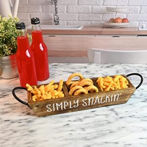 simply snackin 3 section divided wood snack tray