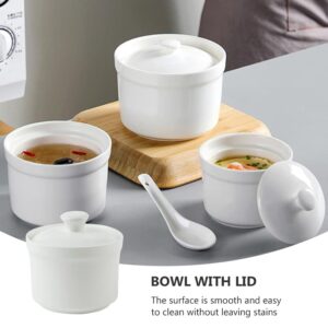 Hemoton Food Serving Bowl Custard Cups Small Ceramic Stew Pot Miso Soup Bowl with Lid Japanese Style Bowl for Bird Nest Tonic Dessert Noodle Soup Salad Pasta Soup Cups with Lids Ceramic Steam Pot