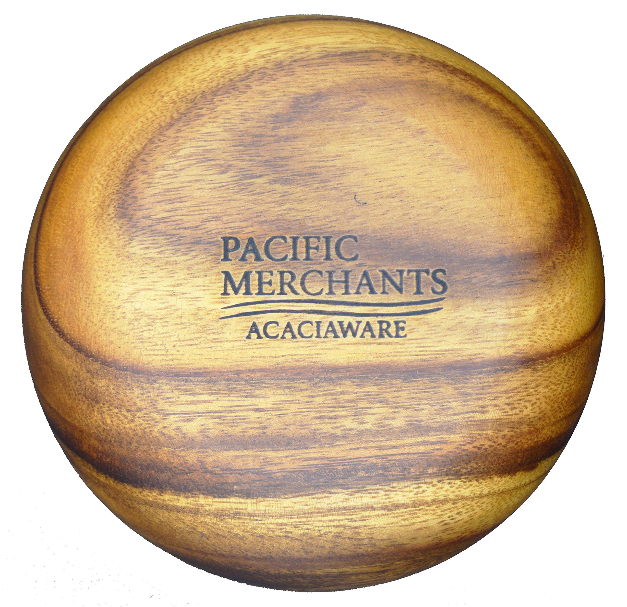 PACIFIC MERCHANTS Acacia Wood 7-Piece Round 12" x 4" Large Salad Bowl Set with Four 6" x 3" Salad Bowls and Servers