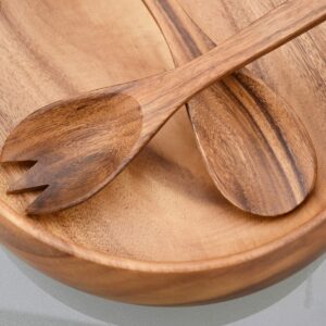 PACIFIC MERCHANTS Acacia Wood 7-Piece Round 12" x 4" Large Salad Bowl Set with Four 6" x 3" Salad Bowls and Servers